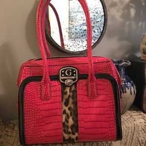 NWOT hot pink faux croc with animal print inset